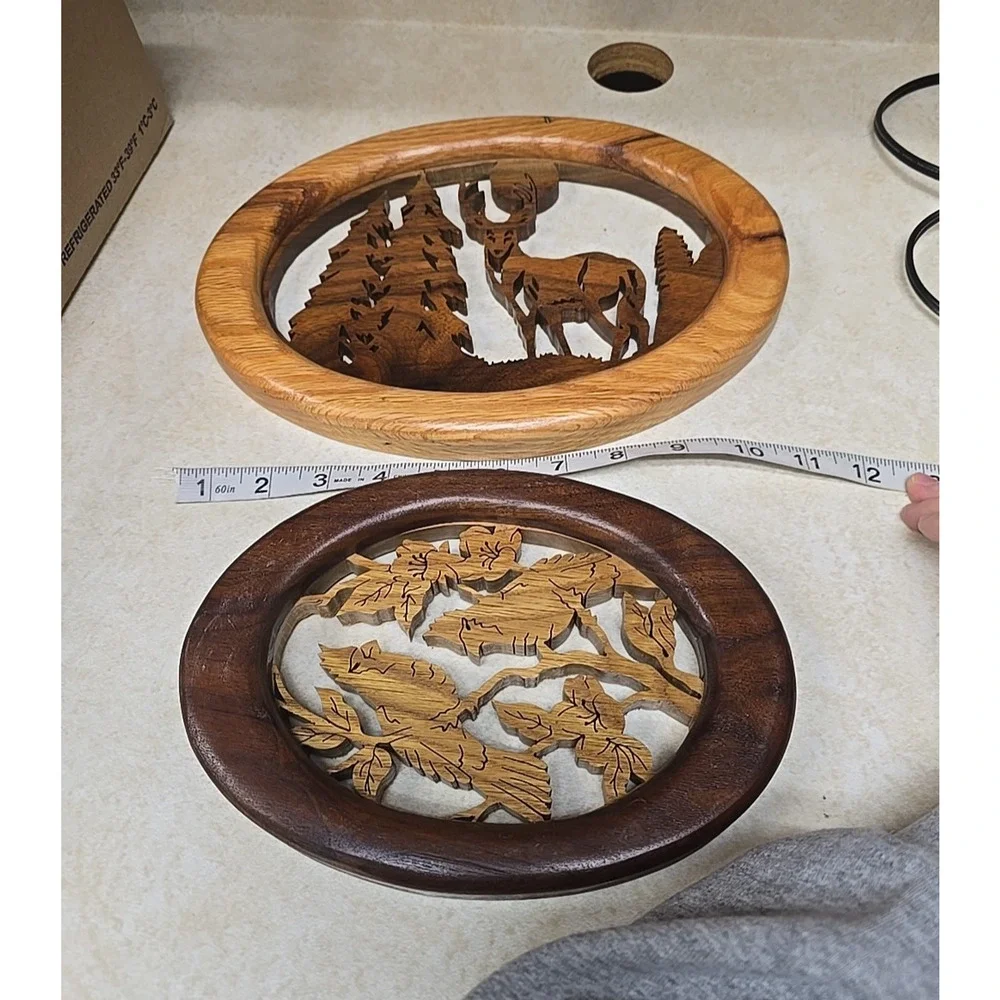 Lot of 2 Vtg Woodcrafts by Uncle Harry Laser-Cut Wood Wilderness Wall Home Decor